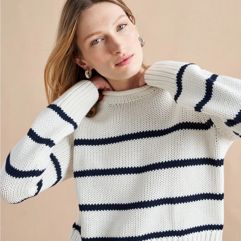 La Ligne Navy and White Striped Marin Mini Sweater